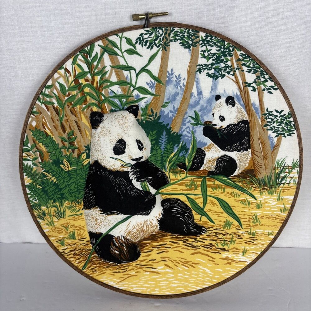 Pandas Panda Eating Bamboo On 10.5” Hoop Frame 3D Stuffed
